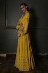 Aditi Gupta_Yellow Anarkali Georgette Dupatta Textured Pure Silk Backless With Crushed _Online_at_Aza_Fashions
