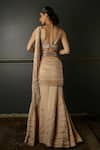 Shop_Aditi Gupta_Beige Textured Georgette Embroidered Pre-draped Saree With Blouse  _at_Aza_Fashions