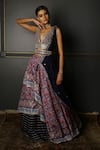 Aditi Gupta_Blue Lehenga Handwoven Banarasi Blouse Pure Silk Asymmetric Draped Set _Online_at_Aza_Fashions