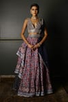 Buy_Aditi Gupta_Blue Lehenga Handwoven Banarasi Blouse Pure Silk Asymmetric Draped Set _Online_at_Aza_Fashions