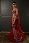 Buy_Aditi Gupta_Red Saree Textured Georgette Blouse Silk Gota, Pre-draped With Embroidered _Online_at_Aza_Fashions