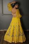 Shop_Aditi Gupta_Yellow Lehenga Pleated Georgette Blouse Silk Sleeves Organza Dupatta Set _at_Aza_Fashions