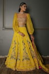 Aditi Gupta_Yellow Lehenga Pleated Georgette Blouse Silk Sleeves Organza Dupatta Set _Online_at_Aza_Fashions