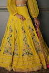 Shop_Aditi Gupta_Yellow Lehenga Pleated Georgette Blouse Silk Sleeves Organza Dupatta Set _Online_at_Aza_Fashions