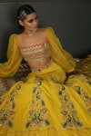 Aditi Gupta_Yellow Lehenga Pleated Georgette Blouse Silk Sleeves Organza Dupatta Set _at_Aza_Fashions