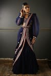 Buy_Aditi Gupta_Blue Lehenga Textured Georgette Blouse Pure Silk With Organza Sleeves Set _at_Aza_Fashions