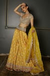 Buy_Aditi Gupta_Yellow Banarasi Silk Embroidered Resham V Neck Box Pleated Lehenga Set _at_Aza_Fashions