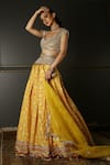 Shop_Aditi Gupta_Yellow Banarasi Silk Embroidered Resham V Neck Box Pleated Lehenga Set _at_Aza_Fashions