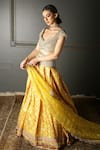 Aditi Gupta_Yellow Banarasi Silk Embroidered Resham V Neck Box Pleated Lehenga Set _Online_at_Aza_Fashions