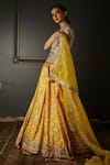 Buy_Aditi Gupta_Yellow Banarasi Silk Embroidered Resham V Neck Box Pleated Lehenga Set _Online_at_Aza_Fashions