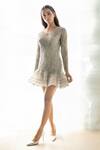 Buy_Shivani Awasty_Silver Net Crystal, Sequin, Bead V Neck Peplum Frill Dress _at_Aza_Fashions