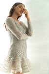 Buy_Shivani Awasty_Silver Net Crystal, Sequin, Bead V Neck Peplum Frill Dress _Online_at_Aza_Fashions