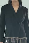 Shivani Awasty_Black Poly Blend Crepe Sequin V Neck Collar Embroidered Blazer Dress _Online_at_Aza_Fashions