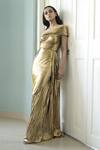 Buy_Shivani Awasty_Gold Lame Bandeau Pleated Metallic Gown  _Online_at_Aza_Fashions