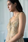 Buy_Shivani Awasty_Gold Net Sequin, Bead Round Embroidered Skater Dress _Online_at_Aza_Fashions