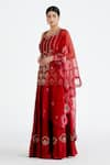 Buy_Megha Bansal_Red Silk Organza Embroidery V Neck Chanderi Kurta Lehenga Set _at_Aza_Fashions