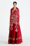 Shop_Megha Bansal_Red Silk Organza Embroidery V Neck Chanderi Kurta Lehenga Set _at_Aza_Fashions