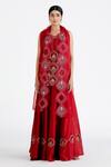 Shop_Megha Bansal_Red Organza, Chanderi Pearl, Shabnam Embroidered Kurta Lehenga Set _at_Aza_Fashions
