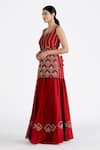 Megha Bansal_Red Organza, Chanderi Pearl, Shabnam Embroidered Kurta Lehenga Set _Online_at_Aza_Fashions