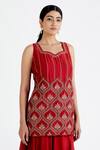 Shop_Megha Bansal_Red Organza, Chanderi Pearl, Shabnam Embroidered Kurta Lehenga Set _Online_at_Aza_Fashions