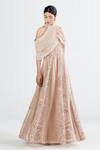 Buy_Megha Bansal_Pink Organza, Chanderi Sequin, Almora Embroidered Anarkali With Cape _Online_at_Aza_Fashions