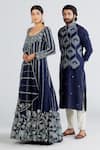 Buy_Megha Bansal_Blue Organza, Chanderi Floral, Neel Bahaar Anarkali Kurta With Dupatta _Online_at_Aza_Fashions