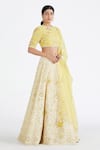 Shop Megha Bansal Yellow Organza, Chanderi Floral, Applique Work Bridal Lehenga Set at Aza Fashions Shop_Megha Bansal_Yellow Organza, Chanderi Floral, Applique Work Bridal Lehenga Set _at_Aza_Fashions