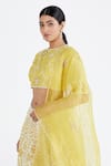 Shop Megha Bansal Yellow Organza, Chanderi Floral, Applique Work Bridal Lehenga Set Online at Aza Fashions Shop_Megha Bansal_Yellow Organza, Chanderi Floral, Applique Work Bridal Lehenga Set _Online_at_Aza_Fashions