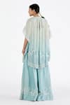 Shop_Megha Bansal_Blue Organza, Chanderi Floral, Thread Iyla Hans Cape And Sharara Set _at_Aza_Fashions