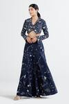 Buy_Megha Bansal_Blue Silk Chanderi Floral, Pearl, Neel Zoya Embroidered Blouse And Palazzo Set _at_Aza_Fashions