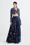 Megha Bansal_Blue Silk Chanderi Floral, Pearl, Neel Zoya Embroidered Blouse And Palazzo Set _Online_at_Aza_Fashions