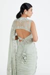 Shop_Megha Bansal_Green Silk Chiffon Embroidered Resham V Neck Hand Saree With Blouse _at_Aza_Fashions