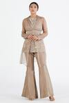 Buy_Megha Bansal_Pink Organza, Chanderi Jacket Shirt Collar, Kurta Sheer And Set _at_Aza_Fashions