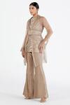 Shop_Megha Bansal_Pink Organza, Chanderi Jacket Shirt Collar, Kurta Sheer And Set _Online_at_Aza_Fashions
