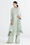 Buy_Megha Bansal_Green Organza, Chanderi Floral, Indrani Hand Embroidered Kurta Set _at_Aza_Fashions
