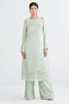 Megha Bansal_Green Organza, Chanderi Floral, Indrani Hand Embroidered Kurta Set _Online_at_Aza_Fashions