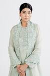 Megha Bansal_Green Organza, Chanderi Floral, Indrani Hand Embroidered Kurta Set _at_Aza_Fashions