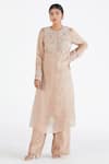 Megha Bansal_Pink Organza, Chanderi Floral, Indrani Hand Embroidered Kurta Set _Online_at_Aza_Fashions