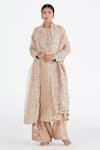 Buy_Megha Bansal_Pink Organza, Chanderi Floral, Indrani Hand Embroidered Kurta Set _Online_at_Aza_Fashions
