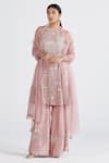 Buy_Megha Bansal_Pink Silk Organza Embroidered Floral Round Neck Amira Kurta Set _Online_at_Aza_Fashions