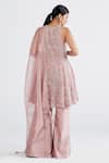 Shop_Megha Bansal_Pink Silk Organza Embroidered Floral Round Neck Amira Kurta Set _at_Aza_Fashions