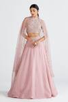 Buy_Megha Bansal_Pink Organza, Chanderi Floral, Ira Hand Embroidered Bridal Lehenga Set _Online_at_Aza_Fashions