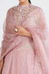 Shop_Megha Bansal_Pink Organza, Chanderi Floral, Ira Hand Embroidered Bridal Lehenga Set _Online_at_Aza_Fashions