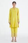 Shop_Megha Bansal_Yellow Organza, Chanderi Floral, Runa Vrit Embroidered Kurta Set _at_Aza_Fashions