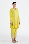 Megha Bansal_Yellow Organza, Chanderi Floral, Runa Vrit Embroidered Kurta Set _Online_at_Aza_Fashions