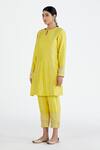 Shop_Megha Bansal_Yellow Organza, Chanderi Floral, Runa Vrit Embroidered Kurta Set _Online_at_Aza_Fashions