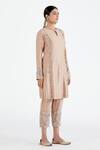 Shop_Megha Bansal_Pink Organza, Chanderi Floral, Stripes Runa Vrit Embroidered Kurta Set _Online_at_Aza_Fashions