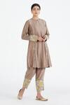 Megha Bansal_Grey Organza, Chanderi Floral, Stripes Runa Vrit Embroidered Kurta Set _Online_at_Aza_Fashions
