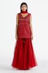 Buy Megha Bansal Red Silk Organza, Maharani Net Cutdana, Zainaab Embroidered Kurta Gharara Set at Aza Fashions Buy_Megha Bansal_Red Silk Organza, Maharani Net Cutdana, Zainaab Embroidered Kurta Gharara Set_at_Aza_Fashions