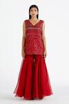 Megha Bansal Red Silk Organza, Maharani Net Cutdana, Zainaab Embroidered Kurta Gharara Set Online at Aza Fashions Megha Bansal_Red Silk Organza, Maharani Net Cutdana, Zainaab Embroidered Kurta Gharara Set_Online_at_Aza_Fashions